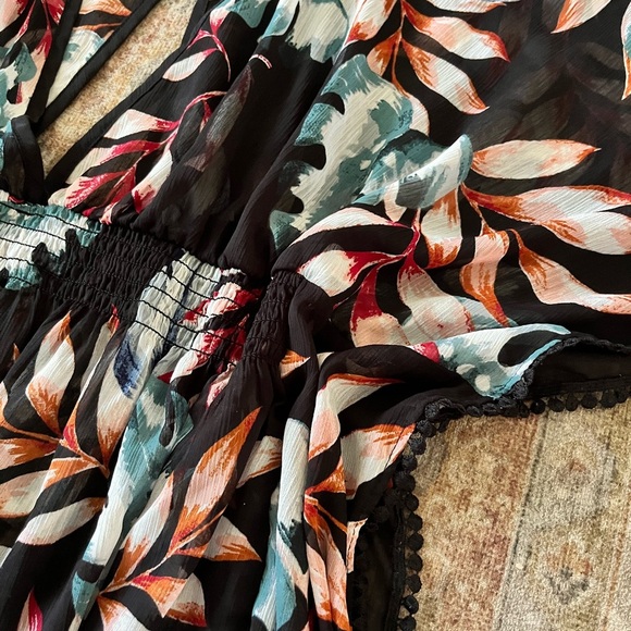 Kona Sol Black Floral Sheer Swim Cover - Picture 3 of 3